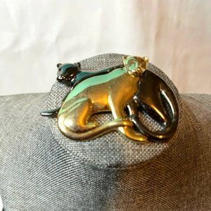 Vintage JJ Brushed Matte Duo Tone Friendly Cats Brooch Pin